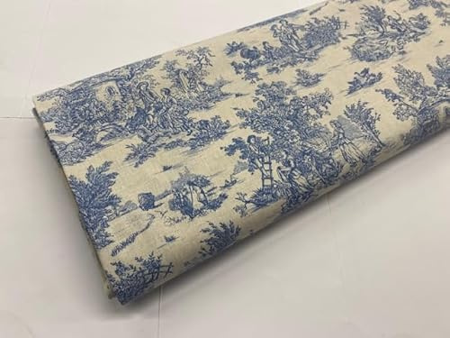 Toile De Jouy Tessuto popeline 100% cotone per decorazione e lavoro - 1 m x 150 cm (blu)