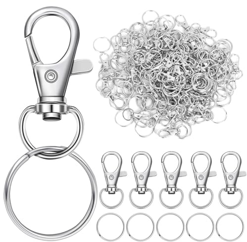 AiQInu 160 Stück Schlüsselanhänger Karabiner, Metall Drehbare Karabinerverschlüsse, 80 Schlüsselring Klein und 80 Karabinerhaken, Schwenk 360° Drehbar, für Makramee Zubehör und DIY Handwerk