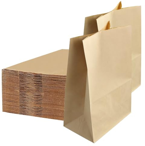50 Sacs en Papier Kraft Brun (3 Tailles), Sachets Alimentaires Résistants à l’Huile pour Sandwich, Bonbons, Snacks, Biscuits – Pochettes Cadeau Durables et Recyclables (20 x 12.5 x 30.5cm)