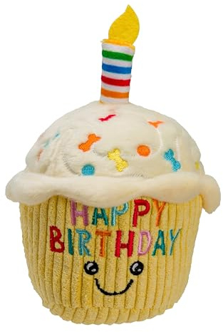 House of Paws Cupcake Birthday Dog Toy - Plush Toy with Squeaker and Candle