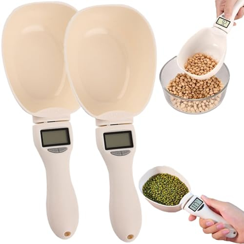 Food Measuring Cup Scoop Scale Rechargeable Teaspoon Digital Measuring Spoon, Weighing Spoon Scale, Electronic Kitchen Scale Spoon 800g/0.1g High Precision with Screen (2 PCS)