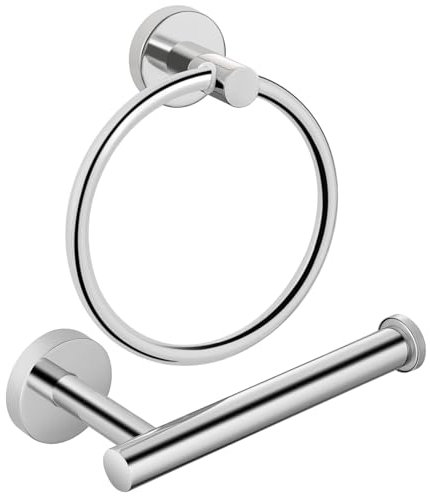 Toallero y portarrollos de Papel higiénico, Juego de 2 Piezas de Hardware de baño de Acero Inoxidable, toallero y portarrollos de Papel higiénico, Accesorios de baño Cromo