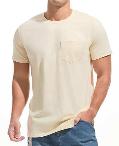 JEEGAL Herren T-Shirt 100% Baumwolle | Klassisches Rundhals-Shirt mit Brusttasche | Basic Kurzarmoberteil für Freizeit & Büro