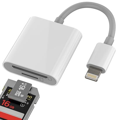 Lightning auf SD Kartenleser (2in1)für iPhone 14 13 12 Pro Max für Apple MFi Certified Micro SD Card Reader Adapter Digitalkamera Fotos Speicherkarte TF Kartenlesegerät Memory Stick für iPad Converter