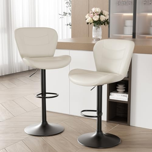 YUUIJOAA 2er Set Barhocker, Barhocker Höhenverstellbar mit Rückenlehne und Fußstütze, 360° Drehbarer Barstuhl mit Lehne, PU-Leder, Barstuhl für Küche,Bar, Esszimmer, Hellgrau