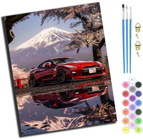 XIAOYOUQIAN Voiture de sport rouge du Mont Fuji,Peinture Numero Adulte Kits de Peinture au Numéro Peinture par Numéros Pour la Décoration de la Maison,40x50cm,Sans cadre
