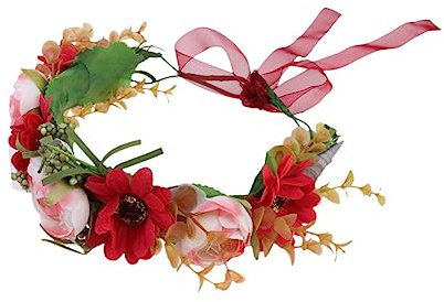 OATIPHO Künstlicher Blumenkranz für Hochzeiten Rotes Haarband mit Rosen für Braut und Blumenmädchen für Feste Fotoshootings und Partys Leicht und Bequem zu Tragen
