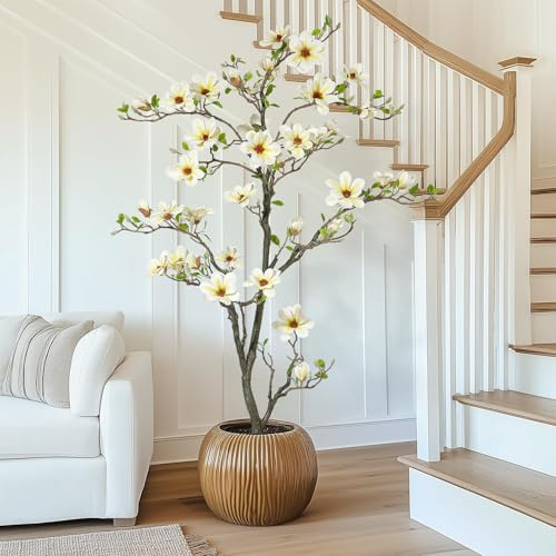Garvee Plantas Artificial de Magnolia 180cm, con Maceta Blanca, Plantas Artificiales Decorativas para Interior, Salón, Patio, Hogar, Oficina, Porche o Vestíbulo de Hotel, 180cm