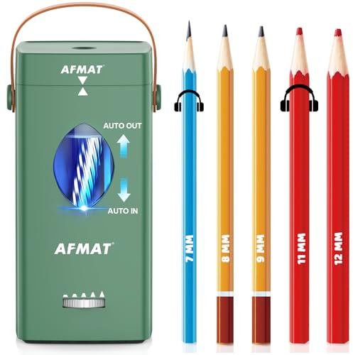 AFMAT Vollautomatischer Elektrischer Anspitzer USB Aufladbar mit Tragegriff für Dicke und Dünne Stifte 6,5-12 mm, Bleistiftanspitzer für Schule, Büro, Lehrer & Kinder, Grün PSC7