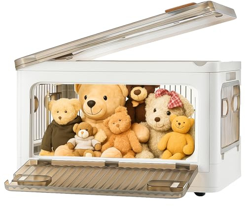 GROWNEER 2 Pack Aufbewahrungsboxen mit Deckel 28L – Faltbare Kunststoffbox mit Rollen und Fronttüren, Stapelbare Aufbewahrungskisten für Spielzeug, Kleidung, Haushalt (Weiß)