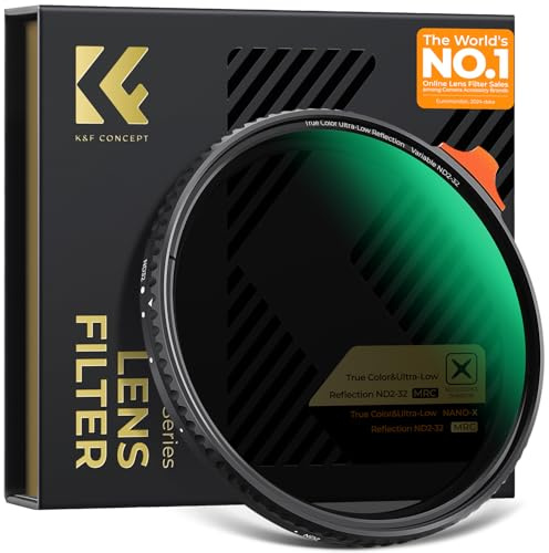 K&F CONCEPT 67mm Filtre ND2-32 Variable de True Color et Réflectivité Ultra-Faible sans Croix Noir 1-5 f-Stops HD Nano revêtement Étanche pour Objectif Appareil Photo