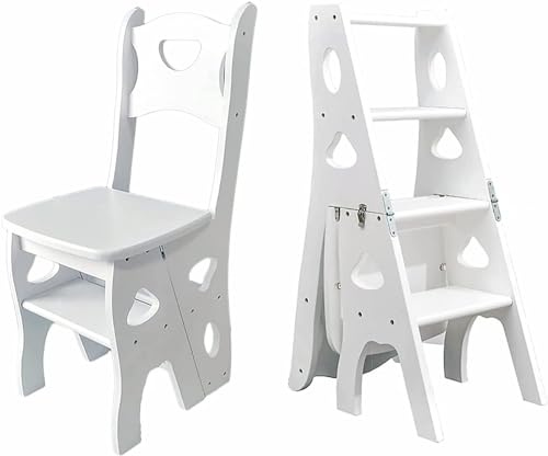 GDBTDL Escabeau Pliable 2 en 1 à 4 marches et Chaise,Tour d'apprentissage, marchepied pour Enfants, marchepied de bibliothèque, Support de présentation en Bois Massif, Support de Fleurs, 4 Niveaux