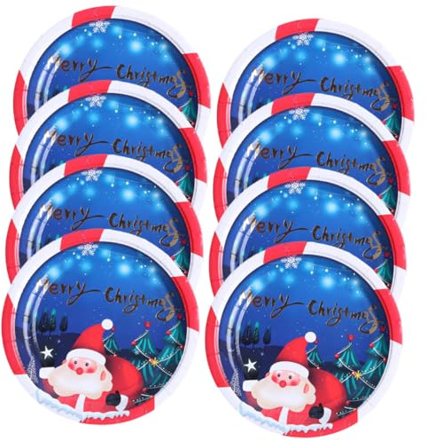 UTHCLO 8 Piezas Platos Desechables con Diseño de Papá Noel para Fiesta Navideña Unidades de Vajilla Infantil Ligera y Apilable para Celebraciones