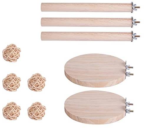 10 x Vogelspielzeug aus Naturholz, Sitzstange für Papageien, Stehplattform, Rattan-Kugeln für kleine Vögel und Vögel, Sitzstange für Käfig, Naturholz