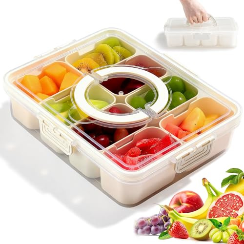 O OLAX Snack Box con 8 Scomparti, Contenitore Portatile per Alimenti con Coperchio Hermetico, Vassoio Portata Diviso per Caramelle, Biscotti, Frutta, Noci, per Feste, Viaggi, Picnic e Famiglia