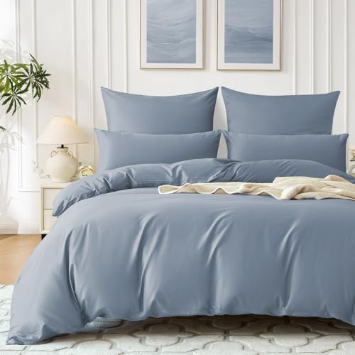 SOULFUL Housse de Couette 220x240 Satin de Coton - Bleu Acier | Soyeux et Respirant, 100% Coton à Longues Fibres, Certifié Oeko-TEX, Parure de Lit 220x240cm avec 2 Taies d'oreiller 65x65 cm