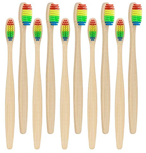 Dioche Bambu Tandborstar Set Mjuka Tandborstar för Vuxna med Bekvämt Grepp Effektiv Rengöring Yta Borttagning Paket med 10 17 Cm Längd (1)