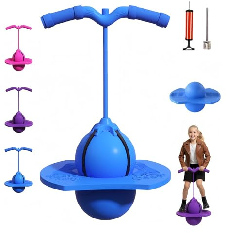 Liocwocne 2026 Neu Pogo-Sprungball für Kinder und Erwachsene, Pogo Ball mit Griff, Hüpfspielzeug Outdoor, Tragfähigkeit 300 Kg, Verdickt und Verschleißfest(Blau)