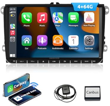 ESSGOO 4+64G Android 15 Car Radio Wireless CarPlay Android Auto for VW 5 6 | Touran B6 EOS Tiguan Polo Car Stereo 9 inch touchscreen with Bluetooth, GPS Navigation, Mirror Link, SWC, FM/AM Radio