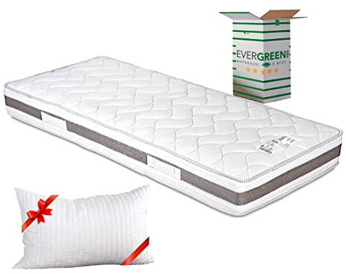 Evergreenweb - Materasso Singolo 90x190 alto 20cm a Molle in Acciaio e Waterfoam con CUSCINO Memory, Ortopedico contro Mal di Schiena, RIGIDO EXTRA COMFORT Fodera Antiacaro x Letti, Reti Fisse OFFERTA