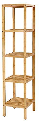 SONGMICS Badezimmerregal, Badregal, Küchenregal, Schuhregal mit 5 Ebenen, Standregal aus Bambus, 33 x 33 x 146 cm, für Bad, Wohnzimmer, Flur, Küche, naturbeige BCB55Y