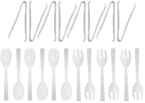 Party Essentials Plastic Party Buffet Serving Utensils Kit, Spoons/Forks/Tongs, 20-Piece, White