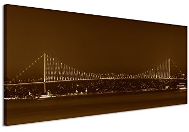Paul Sinus Art 150x50cm Wandbild Panorama Fotoleinwand Bild in Sepia Panorama Bosporusbrücke Istanbul