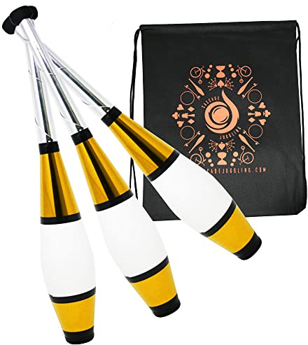 Juggle Dream Euro Clubs Lot de 3 clubs de jonglage pour débutant à intermédiaire avec sac de jonglage en cascade Doré