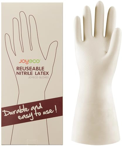 JOYECO Reinigungshandschuhe, Geschirrspüler, Küchenhandschuhe, wiederverwendbar, Gummi, 3 Paar, weiß, groß