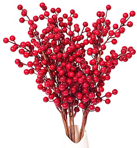 Artiflr 4 Pack Artificial Red Berry Stems Clearance, 20 Inches Christmas Holly Berries Branches for Festival Holiday Crafts and Home Decor, Burgundy Berry Floral Christmas Tree Decoration
