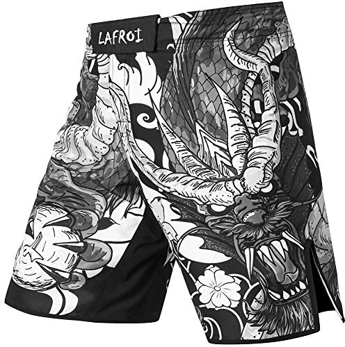 LAFROI Herren MMA Cross-Training Box Shorts Trunks Fight Wear mit Kordelzug und Tasche (Dragon,XL)