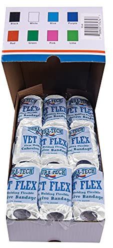Dura-Tech Vet Flex White Bandage First Aid Wrap | for Horses, Dogs and Others | Self-Adhesive Cohesive Tape | 4” Wide and 5 Yards of Length | Package of 18 Rolls