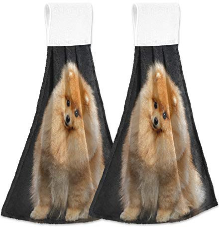 Hängend Hand Handtücher Küche Niedlich Hund Hündchen Schwarz Krawatte Handtuch Saugfähig Sanft Koralle Samt Gericht Gericht Wischen Stoff mit Schleife für Bad Waschlappen Zuhause Dekor, 2er Pack