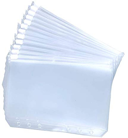 NeeyBing 12 Packungen A7 Größe 6 Löcher Binder Taschen Kunststoff Binder Reißverschluss Ordner Wasserdicht 6 Löcher Reißverschluss Loseblatt Taschen für Dokumente Notebooks Karten