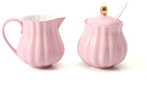 Milk Frother Cups European Ceramic Milk Jug Set Retro Coffee Syrup Jug Western Food Pointed Spice Jug Pumpkin Shape, Suitable for Family Cafes and Restaurants Gravy Boat ( Color : Pink )