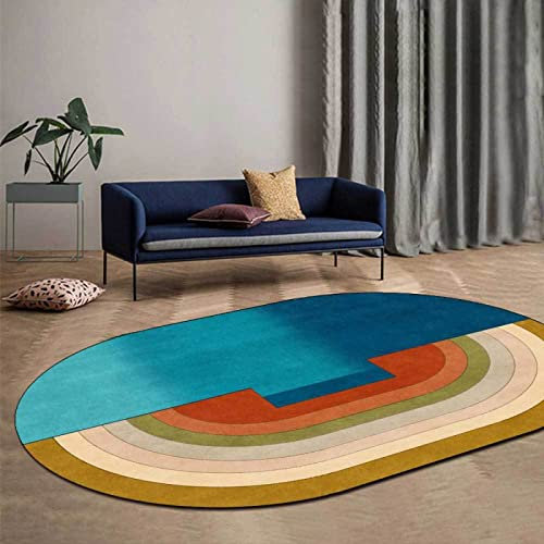 Rururug Designer Teppich Oval Kurzflor Orientteppich Klassisch Gemustert Ornamente für Wohnzimmer Schlafzimmer Kinderzimmer,blau Mehrfarbig geometrisch, Oval 200 x 250 cm