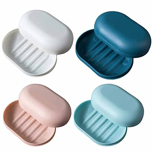 SoftcuteLee - Lot de 4 porte-savon de voyage étanche avec couvercle - Rectangulaire, Multicolore, Plastique - Adapté pour douche, voyage, randonnée, salle de bain, école, salle de sport
