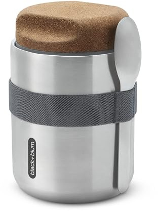 BLACK + BLUM Edelstahl Thermo Topf 550ml | Thermobehälter für Essen | 6h warm & 8h kalt | Auslaufsicher | BPA frei | Naturkork zur optimalen Isolierung | Warmhaltebehälter Essen mit Löffel