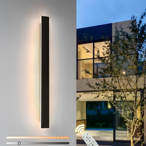 ZTWLEED LED Wandleuchte Aussen,25W 120CM Lange Wandlampe mit Fernbedienung | Dimmbar 10% - 100%,3000K-6000K, IP65 Wasserdicht,Acryl Wandleuchten Außen für Villa Garten Korridor balkon,110-240V,Schwarz