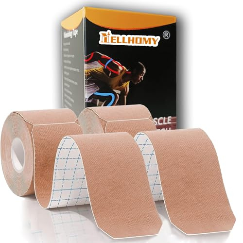 Kinesiology Tape -<2-Rolls>- Original Cotton Elastic Pro Athletic Tape,33 ft 40 Precut Strips in Total,Hypoallergenic and Waterproof K Tape for Muscle Pain Relief and Joint Support(Skin Color)
