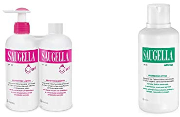 Saugella Girl Detergente Intimo Quotidiano per Bambine in Età Prepuberale, Contro Fastidi e Pruriti, 2 Confezioni da 200 ml Ciascuno, 400 ml & Attiva detergente intimo pH acido (3.5) 500ml