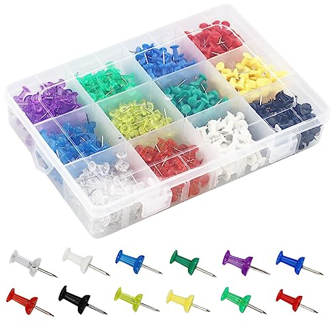 Lot de 600 punaises multicolores en liège, 12 couleurs, 50 pièces par couleur, pour tableau d'affichage avec boîte de rangement, pour tableau d'affichage, marquage, photos de fête, décoration fixe
