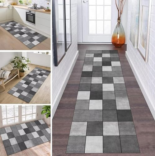 ZDYHMrj Teppich Läufer Flur Küche rutschfest waschbar Teppichläufer Lang Grau 90X240CM Modern Design Meterware Korridor Tepiche Esszimmer Schlafzimmer Wohnzimmer Schmutzfangmatte Küchenteppich