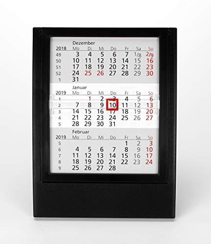 HiCuCo 3-Monats-Tischkalender für 2 Jahre (2026 + 2027) - Aufstellkalender - mit aufklappbarem Frontrahmen - TypW2 (Schwarz)
