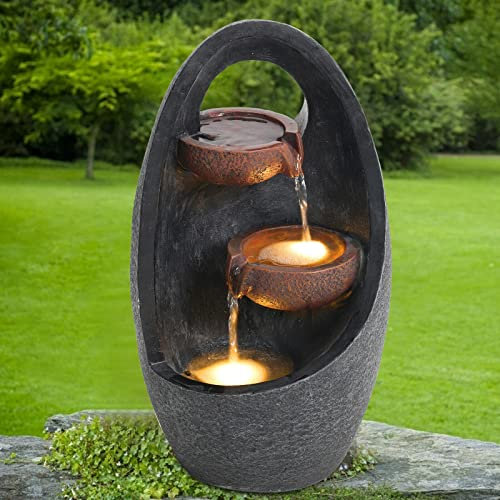 Fontana da giardino per interni ed esterni Fontana per esterni Fontana ovale in resina elettrica Fontana a cascata in resina con luce per interni ed esterni per terrazza, patio, portico, arredamento