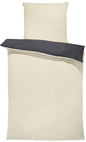 one-home Winter Bettwäsche Doubleface Uni Wende kuschelig flauschig warm weich Fleece, Größe: 135x200 cm, Farbe: beige/anthrazit