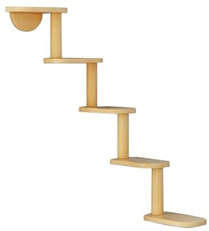 Cat Wall Shelves, Wooden Smooth Surface Burr Free Cat Wall Furniture Set, Stable Space Saving Cat Climbing Shelf for Home, Bedroom (Only Five Step Stair)
