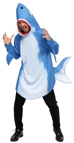 Spooktacular Creations Adult Men Blue Shark Costume for Halloween, Costume Party, Trick or Treating, Cosplay Party