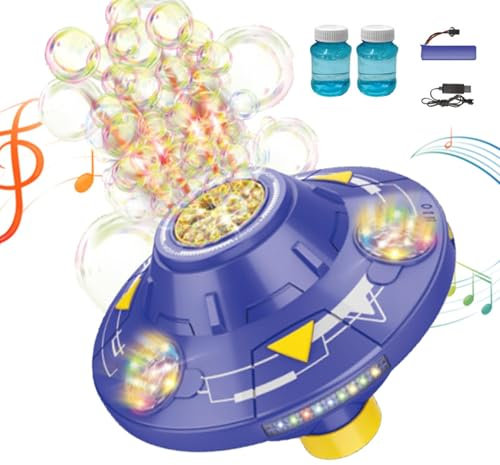 Machine à Bulles, Machine à Bulles Automatique,Machine Automatique de Fabrication de Bulles éclairée - Souffleur à Bulles Rechargeable en Forme de Soucoupe Volante pour garçons, Filles et