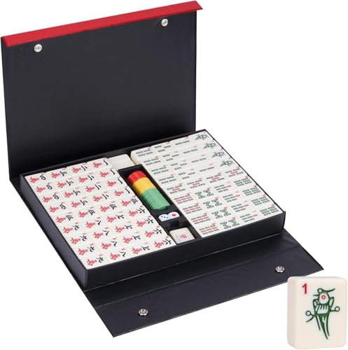 mosegor 3,6 x 2,8 cm chinesisches Majong-Set，144 große Mahjong-Steine, Mahjong geeignet für Familien- und Freundesfeste,Mit Chips, Würfeln（elfenbeinfarben）